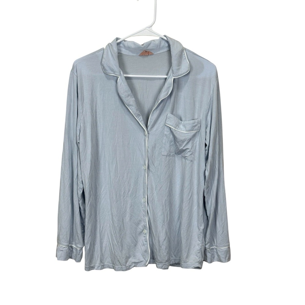 Eberjey Womens Collared Buttoned Long Sleeve Pocketed Pajama Top Blue Size S